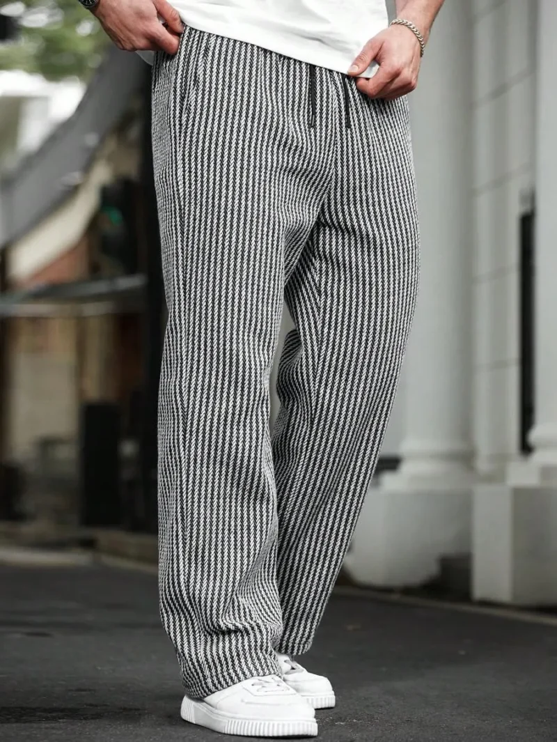 Drawstring Waist Striped Straight Loose Casual Pants