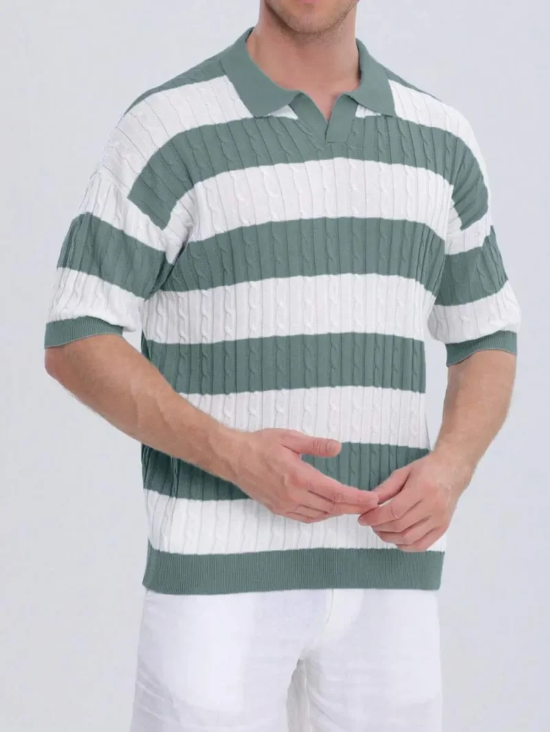 Striped Short Sleeve Knitted Polo Shirt