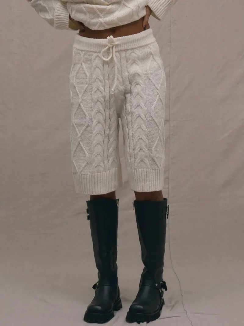 Cable Knit Drawstring Shorts