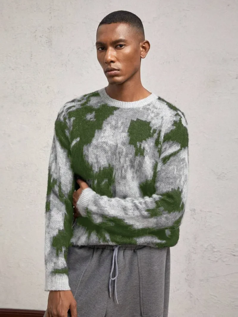 Casual Men's Loose Drop Shoulder Crew Neck Long Sleeve Knit Sweater