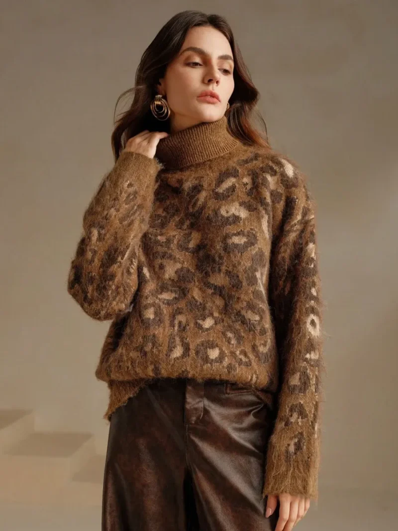 Dropped Shoulder Long Sleeve Leopard Print
