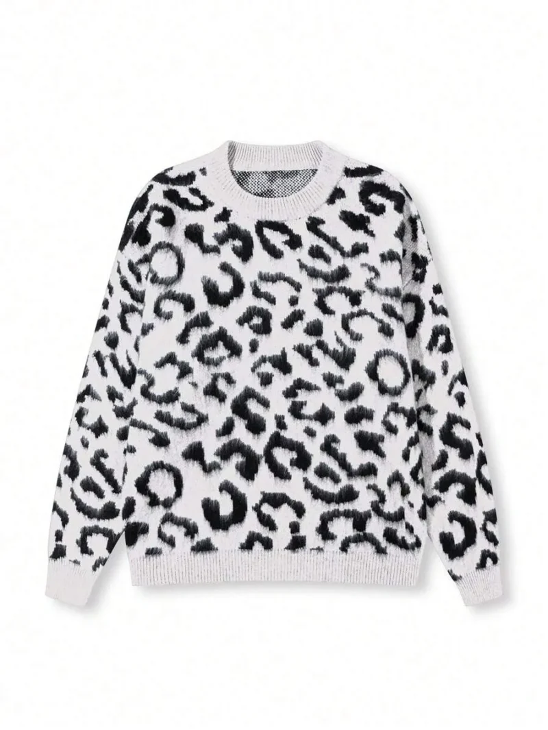Leopard Patchwork Mohair Men Sweater