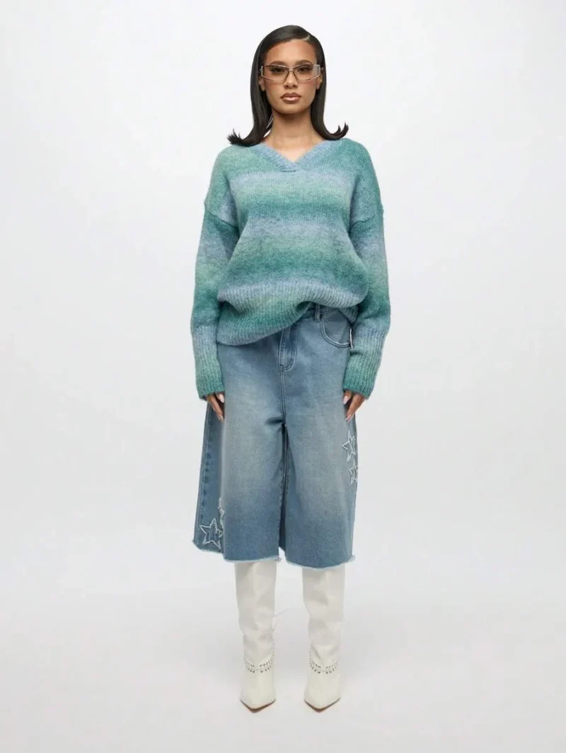 Mohair Blend V Neck Sweater Soft Winter Knitwear