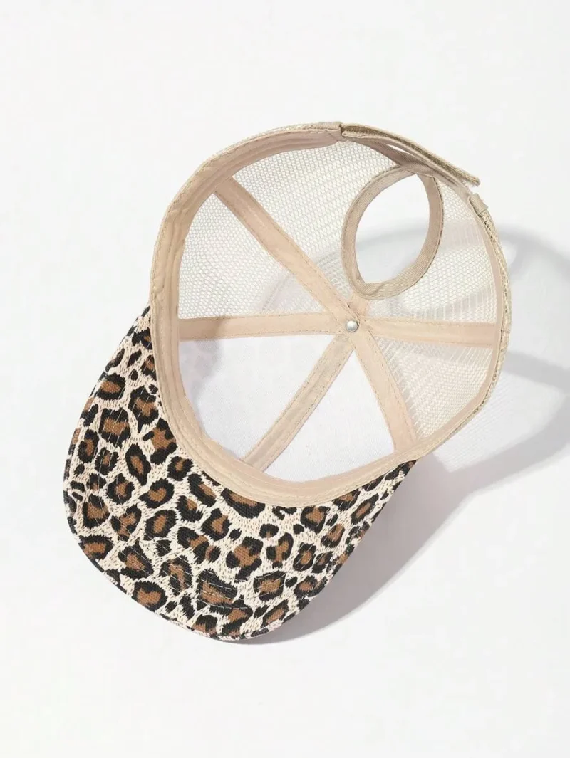 Leopard Print Ponytail Trucker Cap