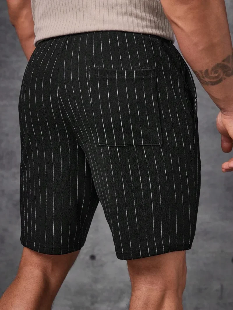 Striped Knitted Shorts Sweat Plain Black Urban Casual