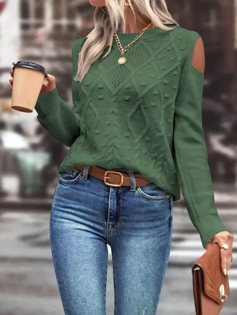 Cold Shoulder Cable Knit Sweater