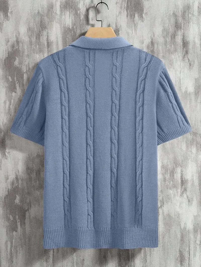 Solid Color Polo Shirt With Lapel Collar Knitted Top