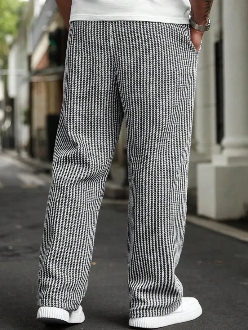 Drawstring Waist Striped Straight Loose Casual Pants