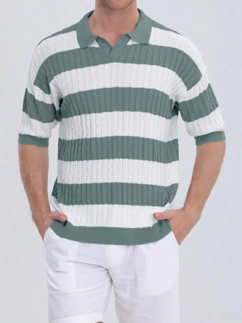 Striped Short Sleeve Knitted Polo Shirt