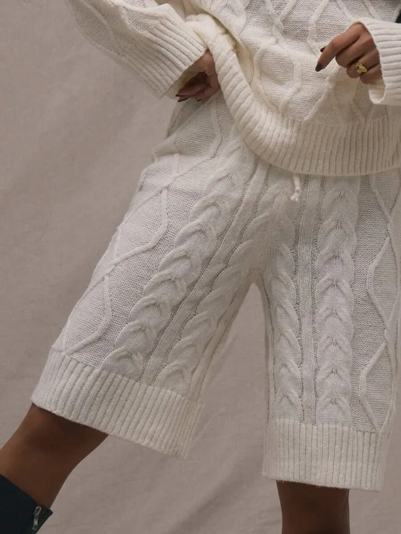 Cable Knit Drawstring Shorts