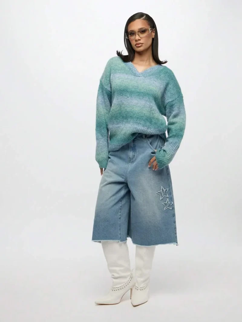 Mohair Blend V Neck Sweater Soft Winter Knitwear