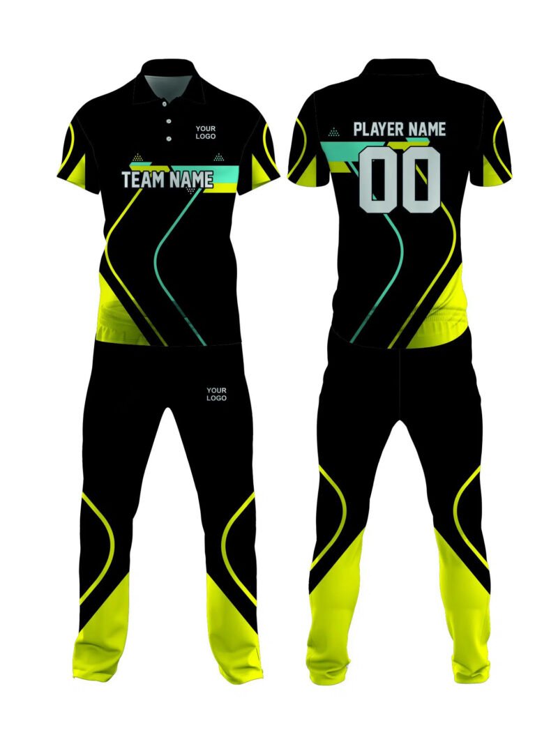 Black and Neon Yellow Cricket Uniform