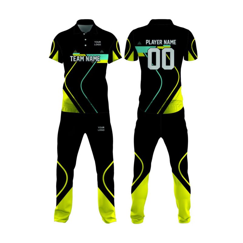 Black and Neon Yellow Cricket Uniform