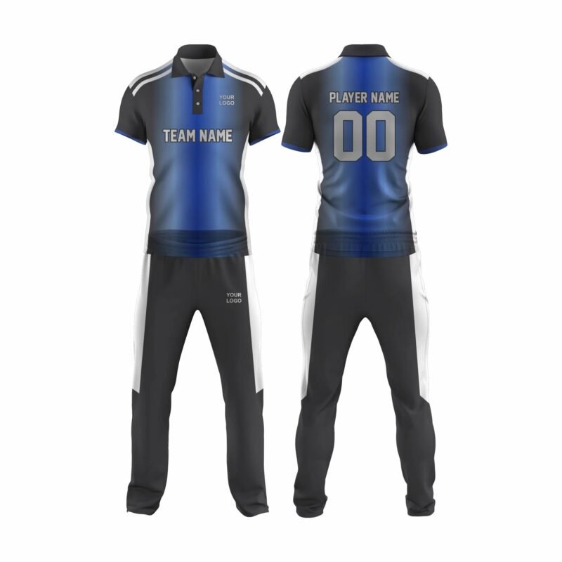 Blue and Dark Grey Cricket Uniform