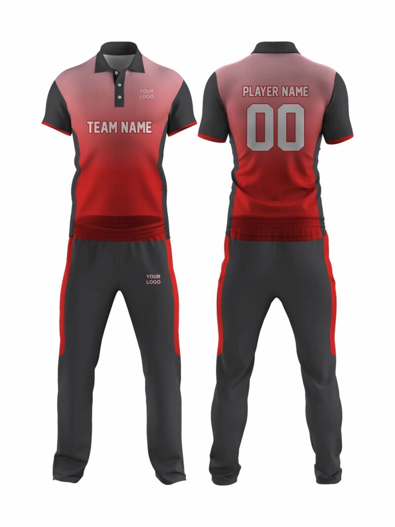 Red and Grey Cricket Uniform