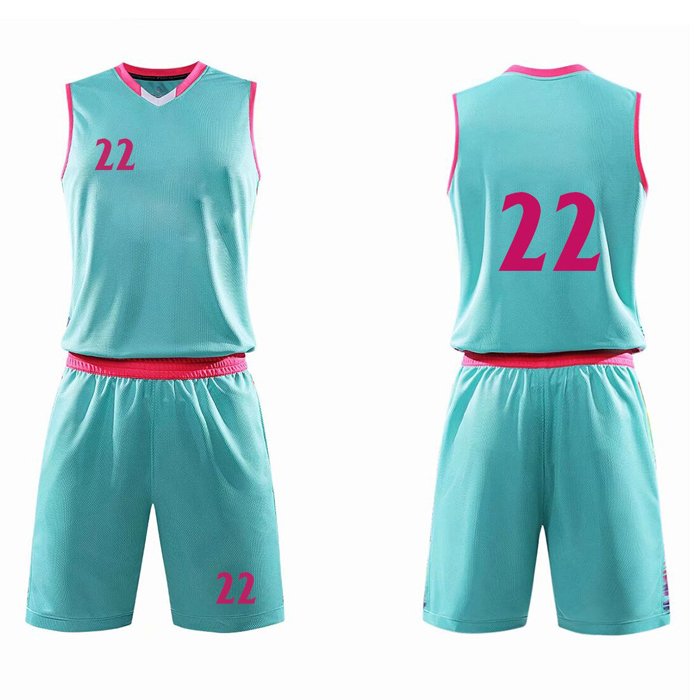 Sky Blue and Pink Basketball Uniform