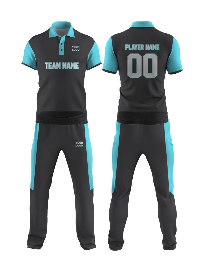 Skye Blue and Dark Grey Cricket Uniform