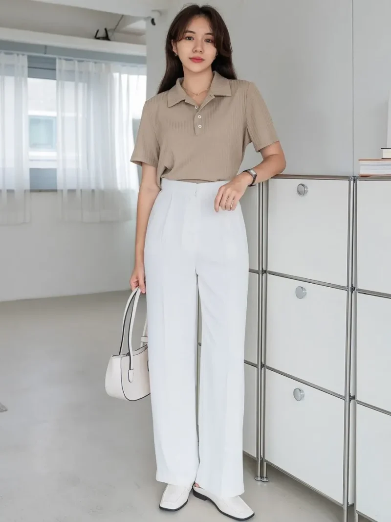 Half Button Placket Tee Business Casual Women