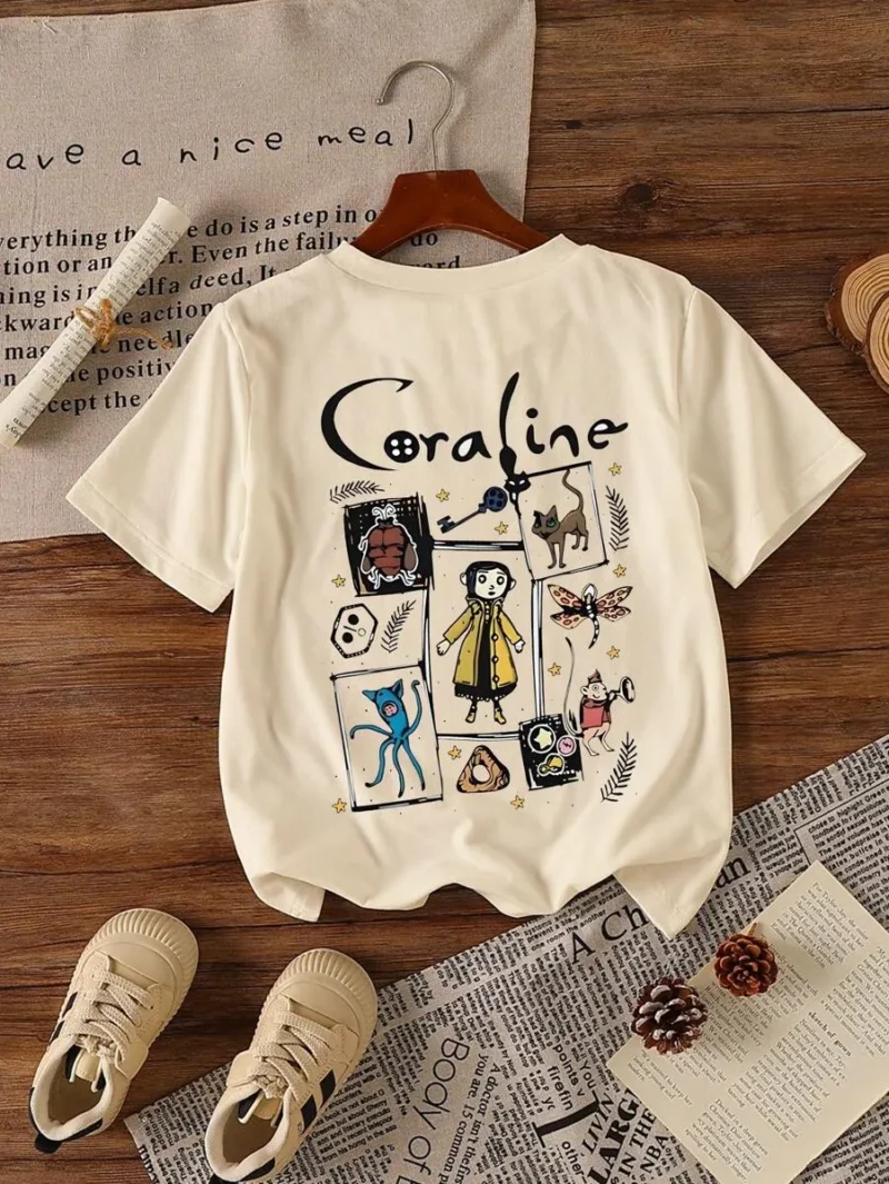 Cartoon Letter Print Crew Neck Short Sleeve