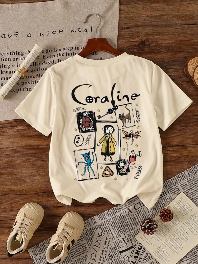 Cartoon Letter Print Crew Neck Short Sleeve