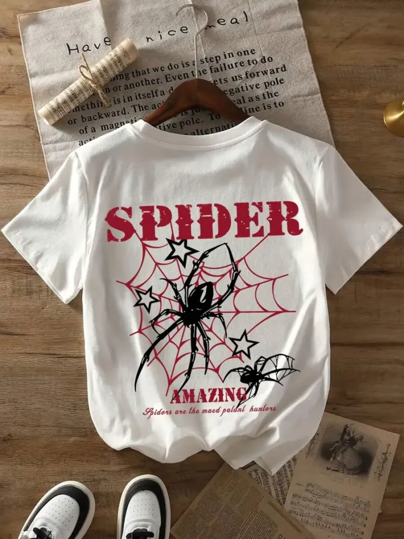 Cartoon Spider Print Crew Neck T Shirts