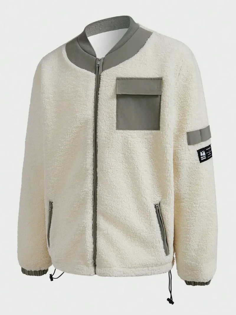 Contrast Color Fleece Zipper Pocket Long Sleeve Outdoor