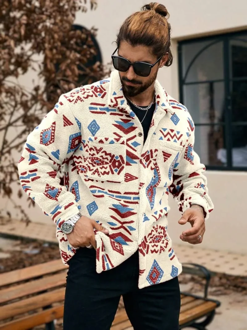 Geometric Pattern Button Up Pocket