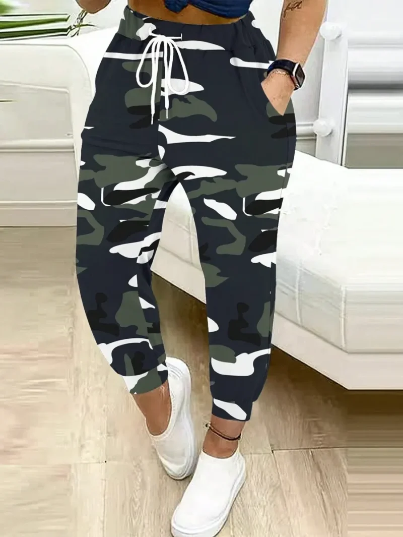 Camouflage Print Drawstring Waist Casual Long Pants