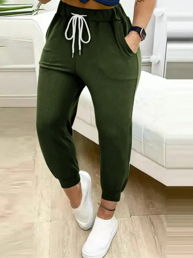 Casual Drawstring Waist Ankle Length Pants Solid Color