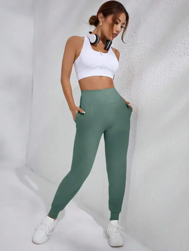 Casual Solid Color High Waist Drawstring Jogger Pants