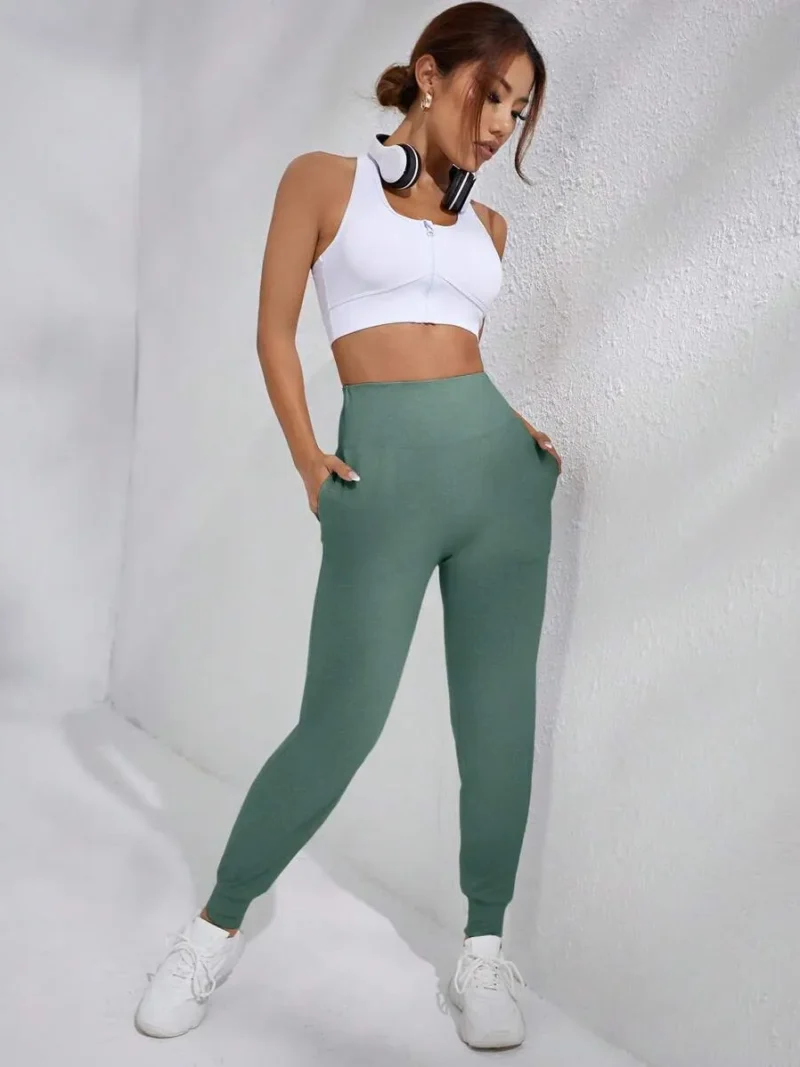 Casual Solid Color High Waist Drawstring Jogger Pants