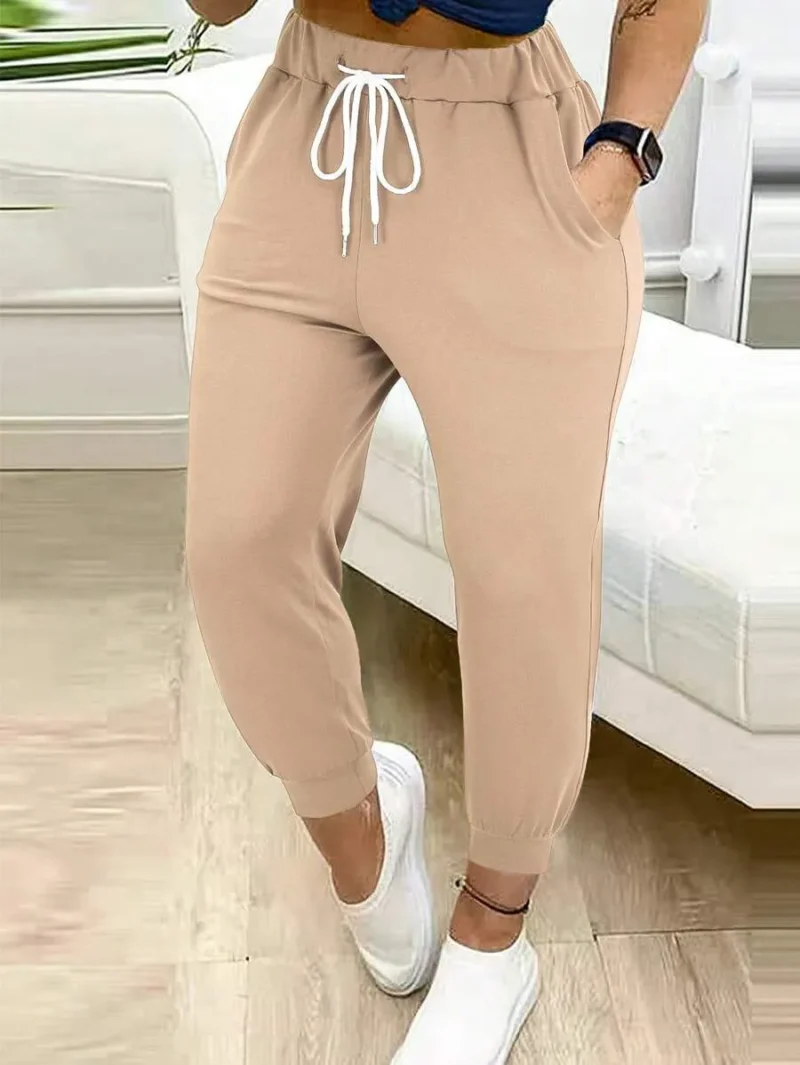 Fashion Solid Color Casual Drawstring Ankle Tied Pants
