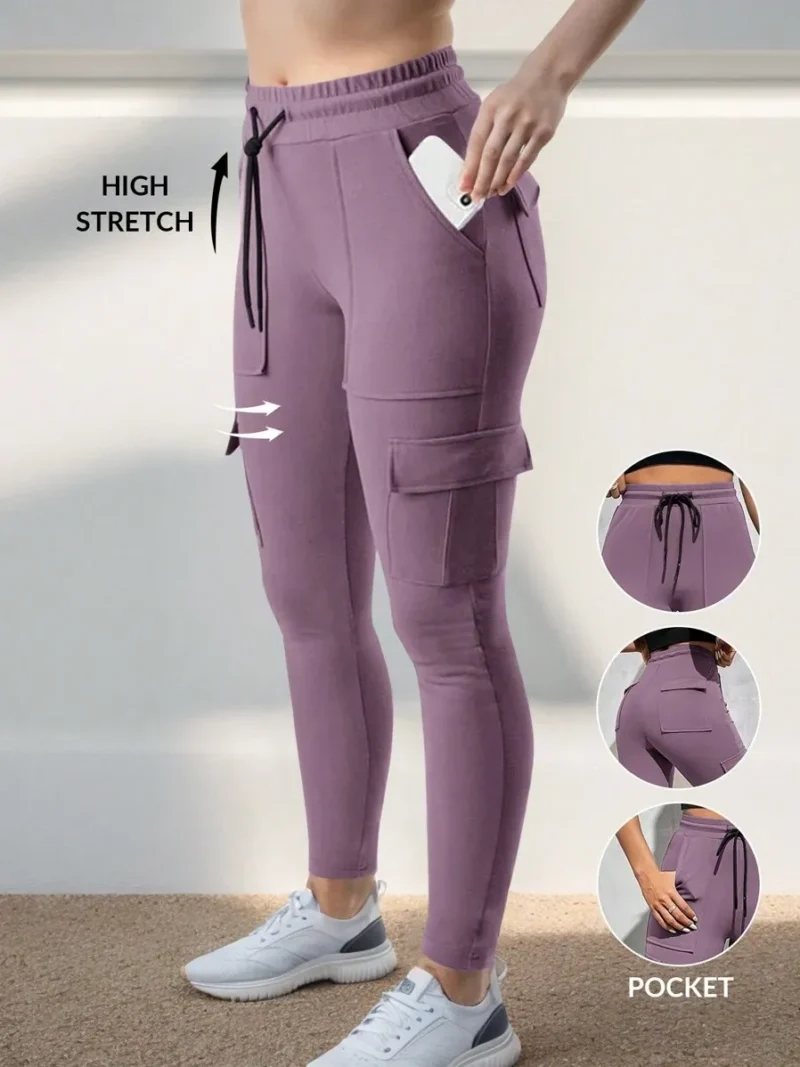 Grey Purple Knitted Skinny Pants For Women