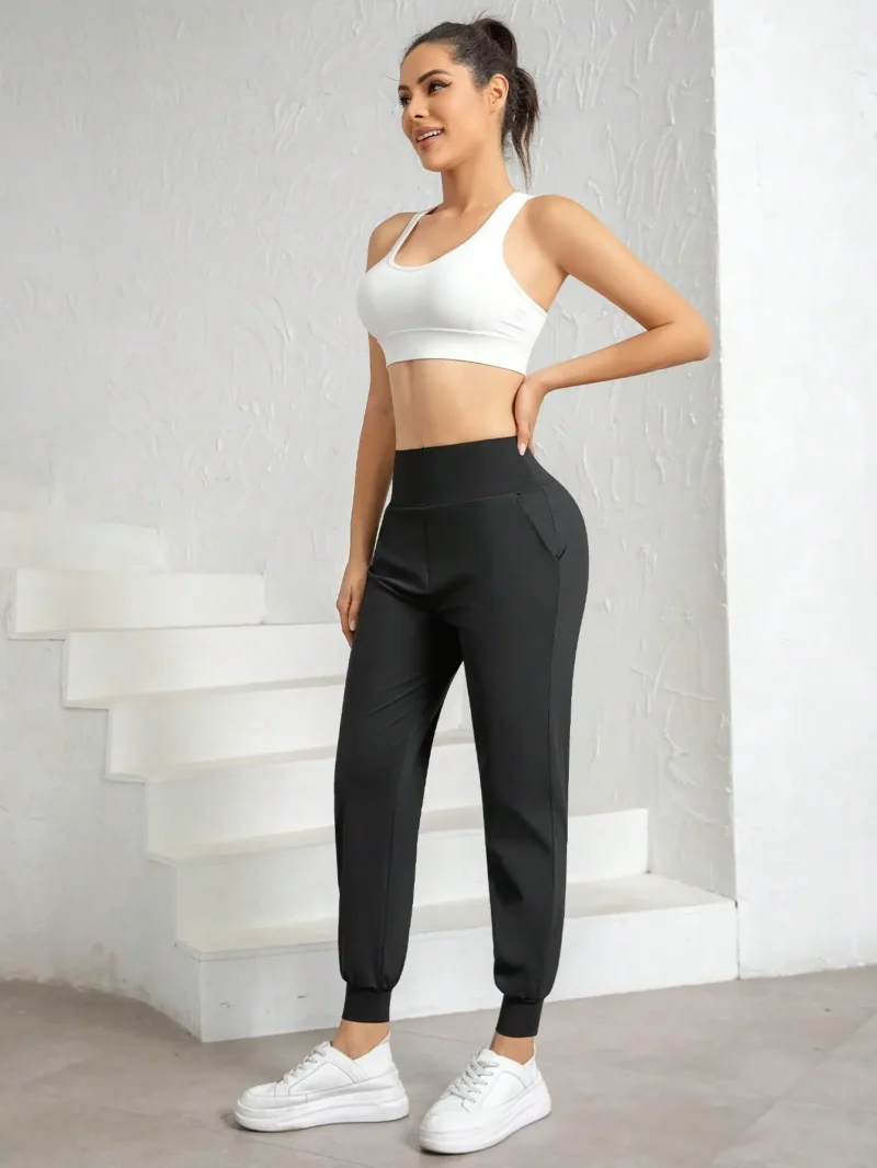 High Waist Ice Silk Joggers Pants Non Tight Sports Casual Pants