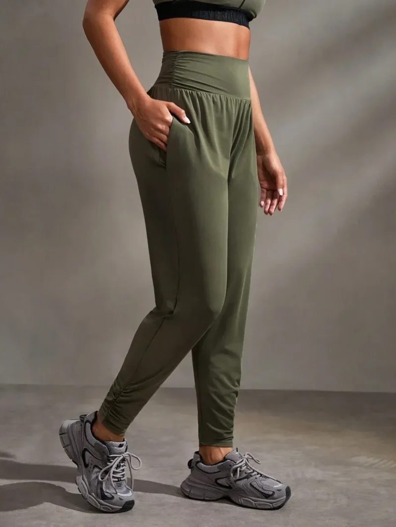 Pleated Elastic Waist Solid Color Casual Sweatpants