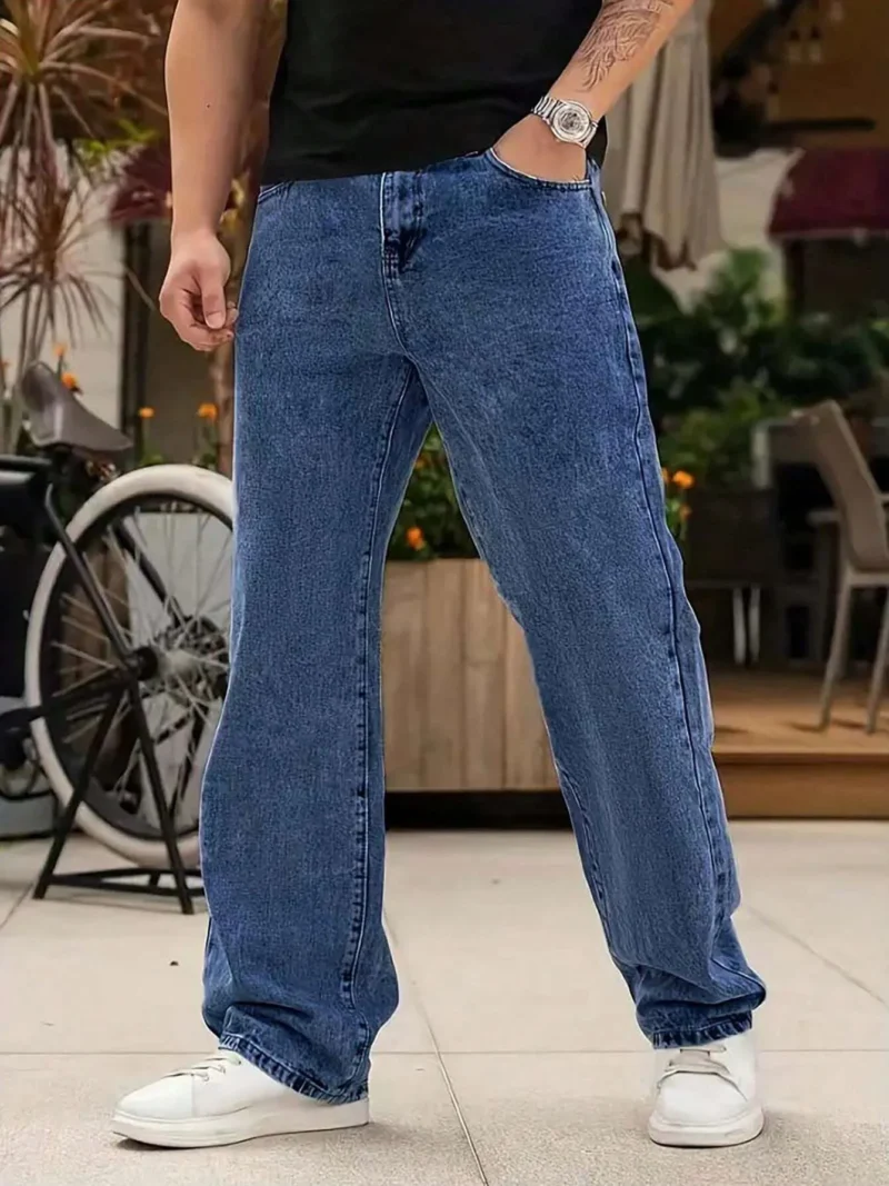 Straight Fit Washed Jeans High End Simple Versatile Button Fly Casual