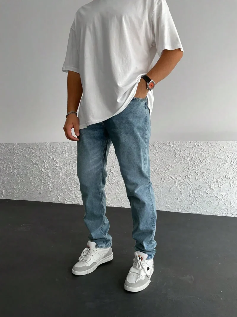 Straight Leg Washed Denim Jeans