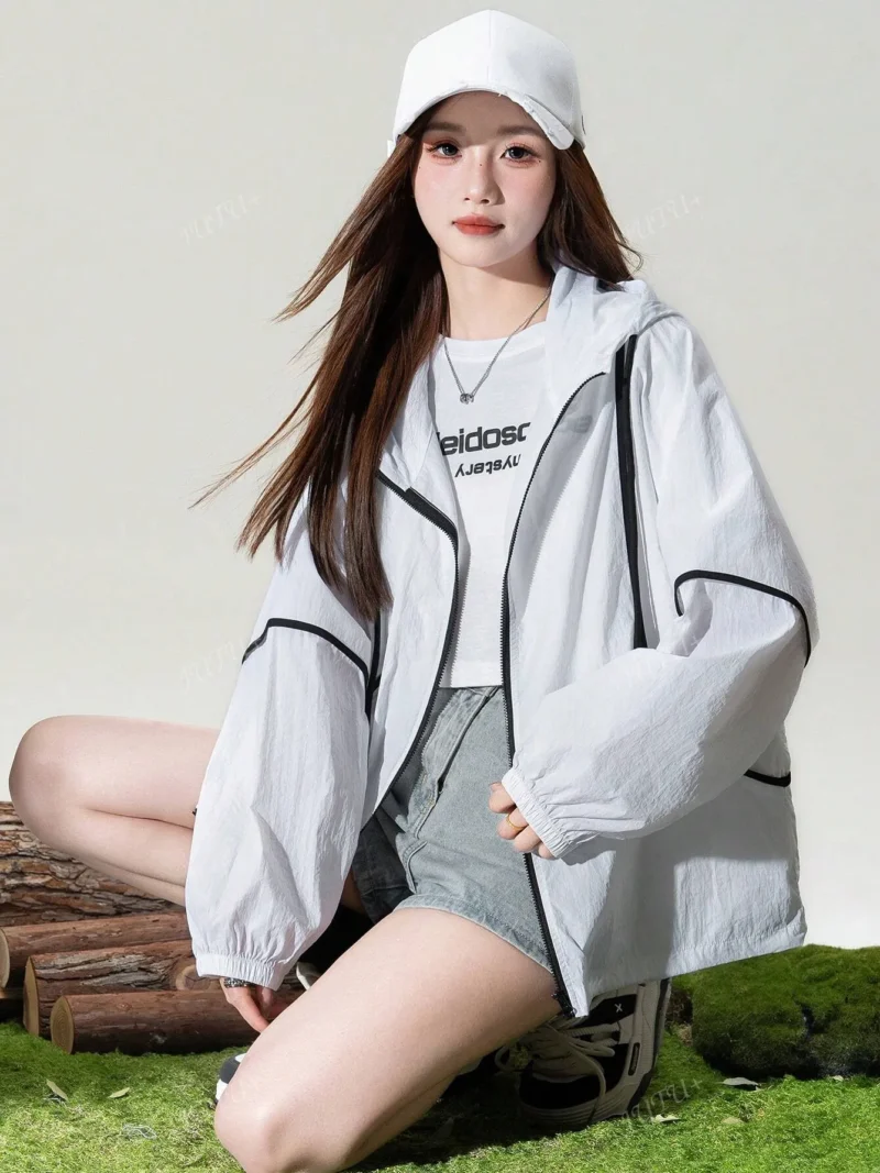 Zipper Pocket Oversized Colorblock Casual Lightweight Windbreaker Jacket