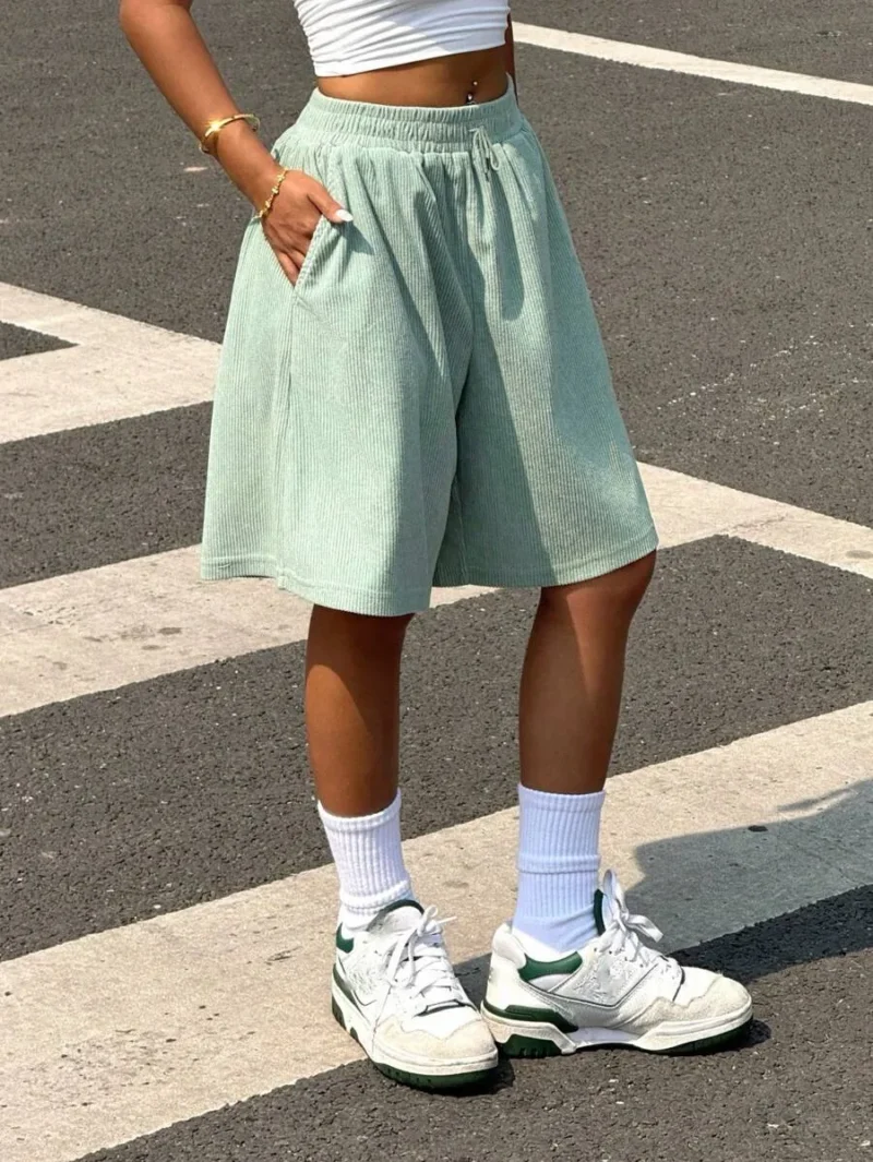 Casual Loose Solid Color Corduroy Shorts