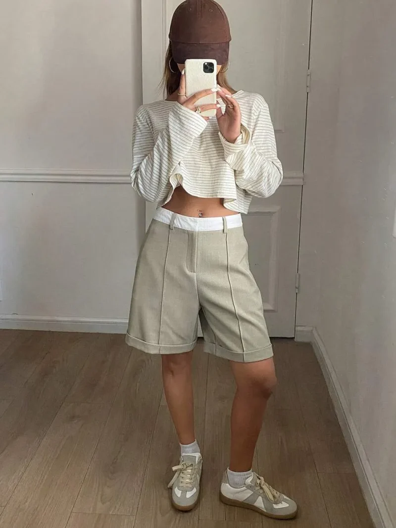Casual Patchwork Color Block Straight Pocket Shorts