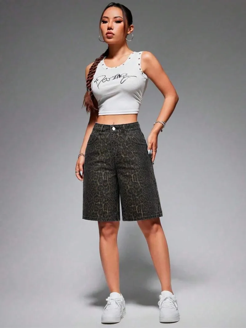 Women Summer Leopard Denim Shorts