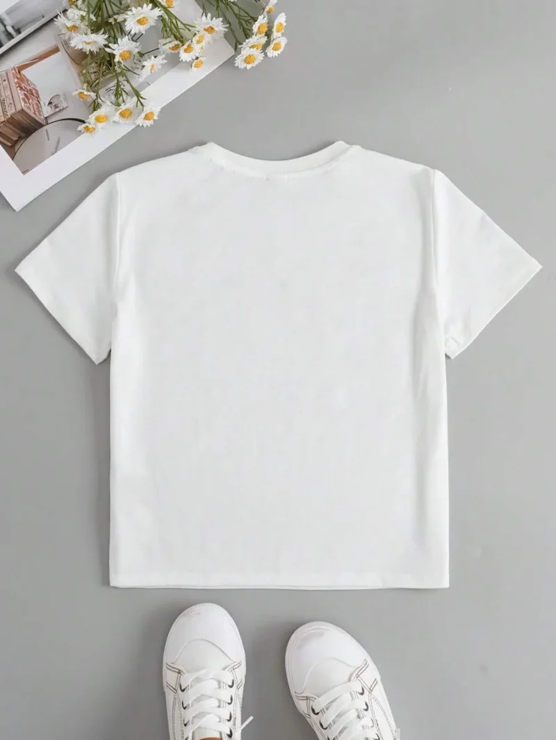Casual Simple Cartoon Figure Printed T Shirt With Round Neck