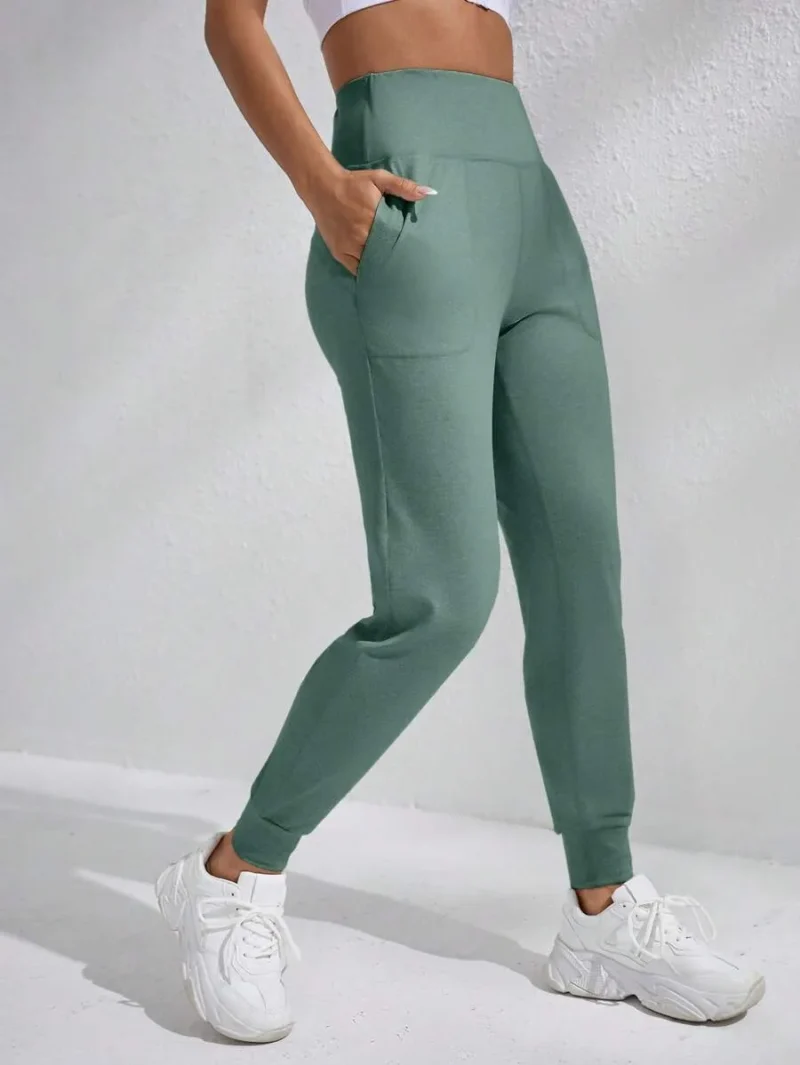 Casual Solid Color High Waist Drawstring Jogger Pants