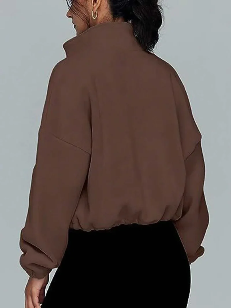 Fleece Crop Jacket With Zipper And Drawstring