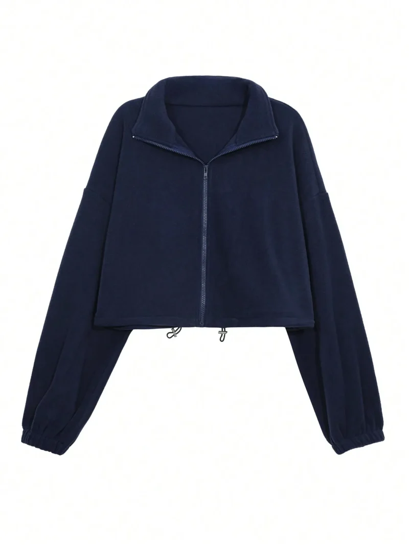 Solid Color Stand Collar Waist Cinched Faux Shearling Thicken Jacket