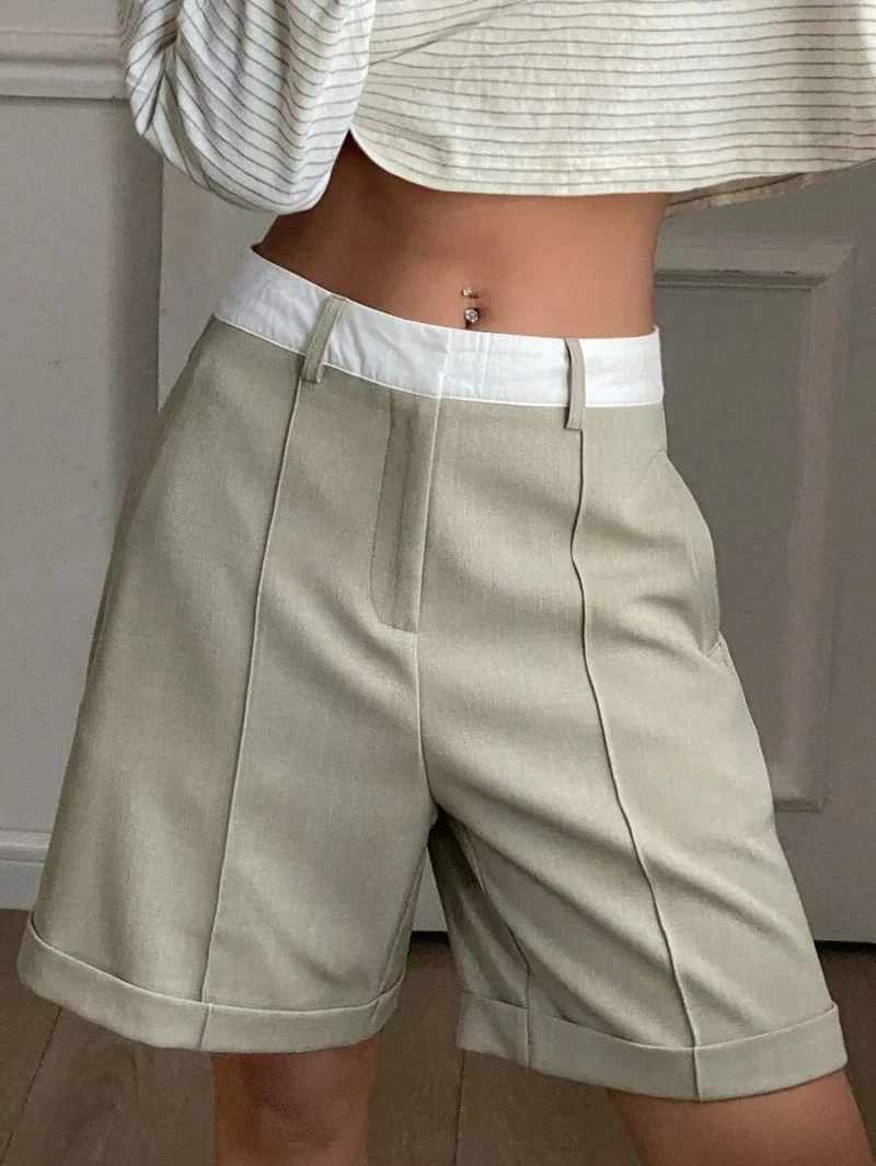 Casual Patchwork Color Block Straight Pocket Shorts