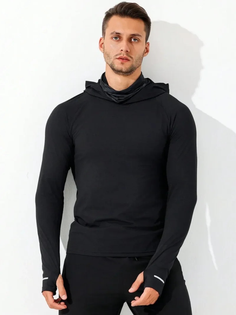 Casual Plain Long Sleeve Slim Fit Hooded Reflective Stripe Color Block Sports