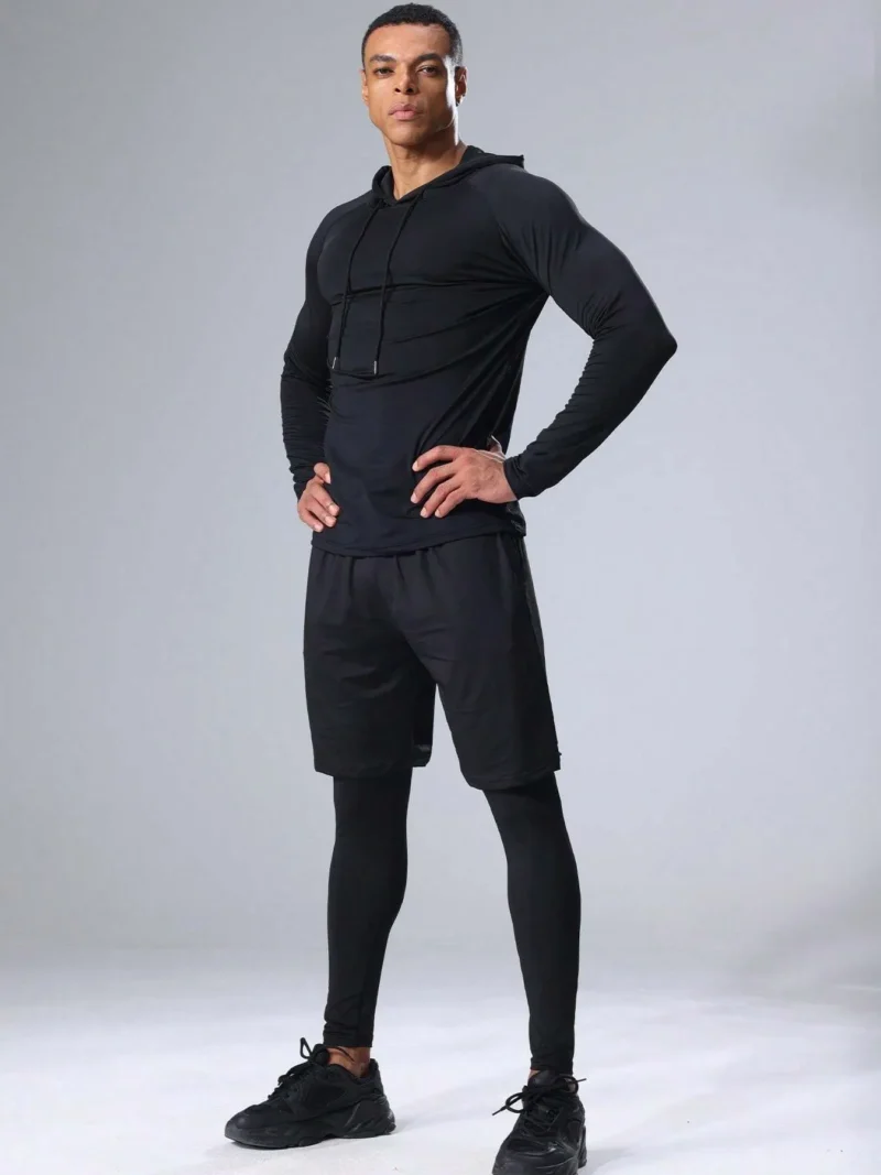 Long Sleeved Shirt And Hoodie Sports Set For Fitness