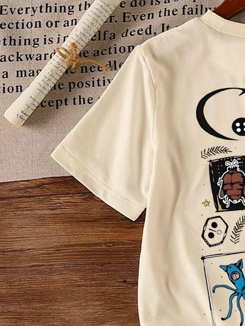 Cartoon Letter Print Crew Neck Short Sleeve