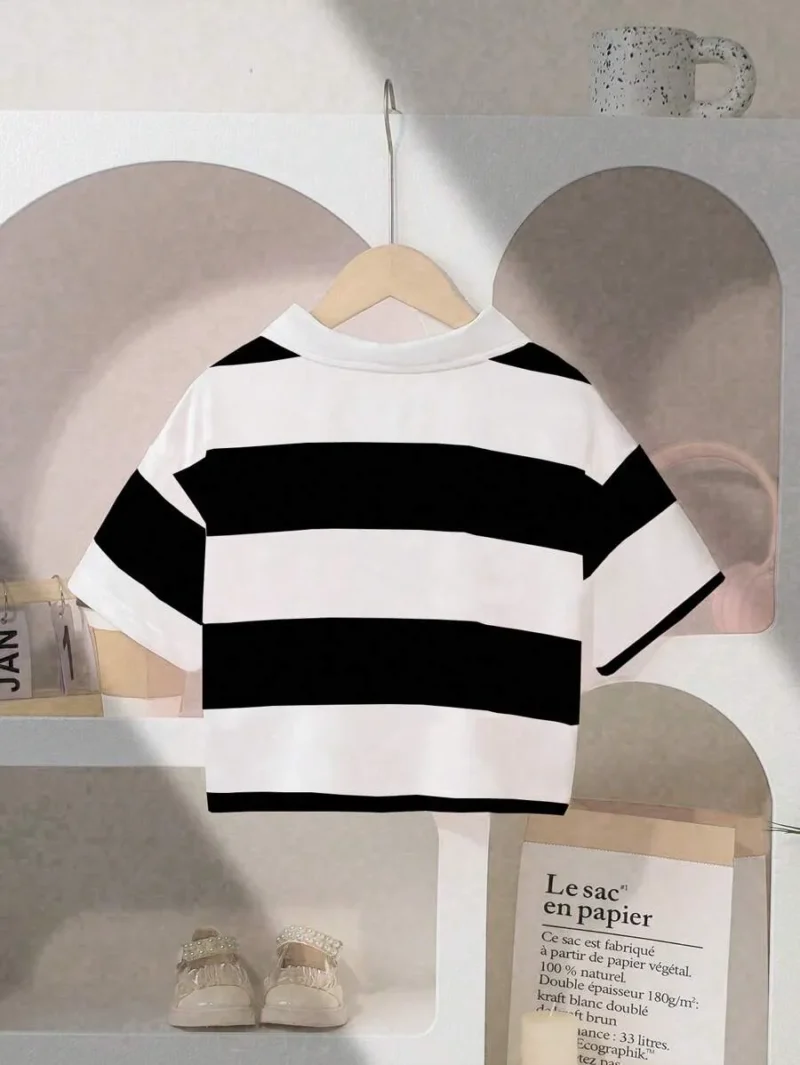 Casual Wide Stripe Short Polo Collar T Shirt